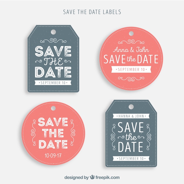 Modern wedding labels with flat design