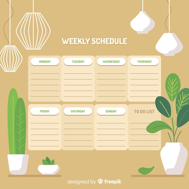 Free Vector modern weekly schedule template with flat design