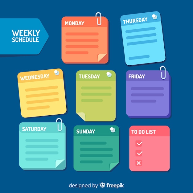 Free vector modern weekly schedule template with flat design