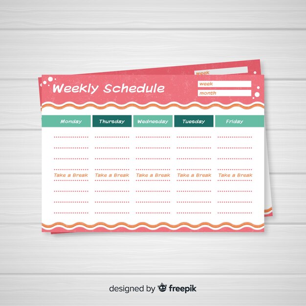 Modern weekly schedule template with flat design