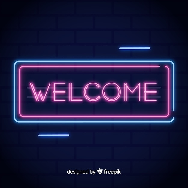 Modern welcome sign post with neon light style