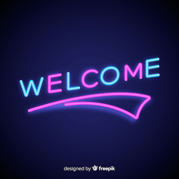 Modern welcome sign post with neon light style