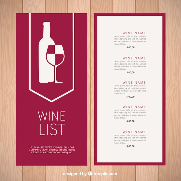 Free vector modern wine list template