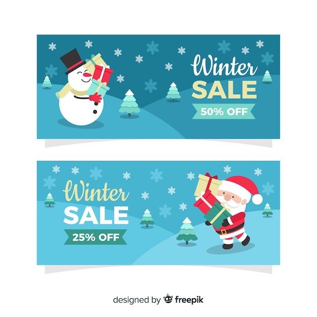 Free Vector modern winter sale banners