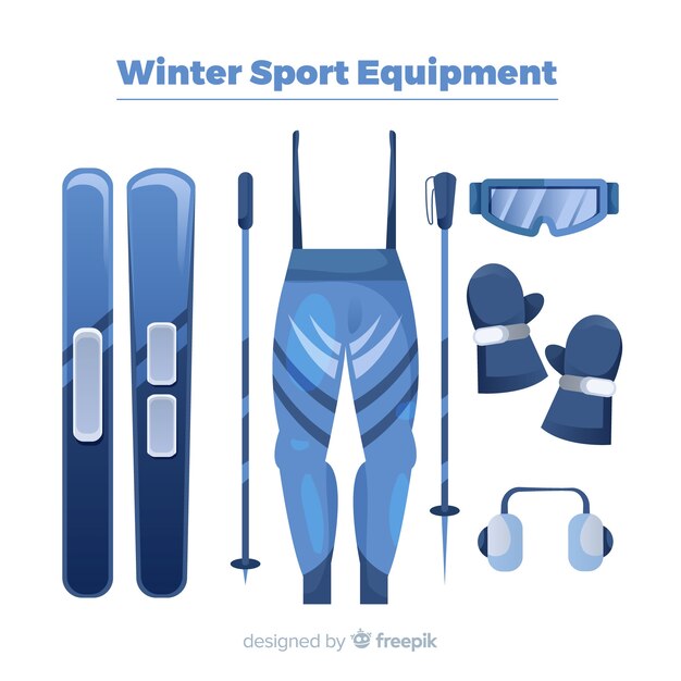 Modern winter sport equipment with flat design