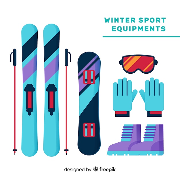 Modern winter sport equipment with flat design