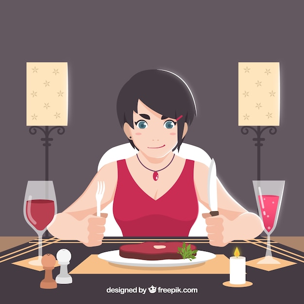 Free Vector modern woman eating a steak