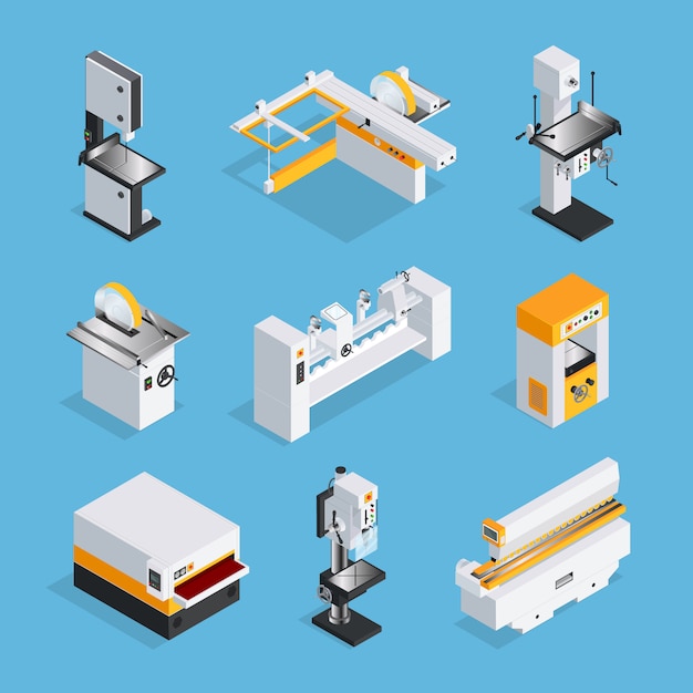 Modern Woodworking Machinery Isometric Set