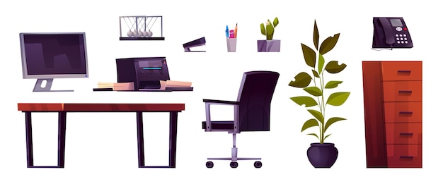 Free Vector modern workspace furniture and equipment