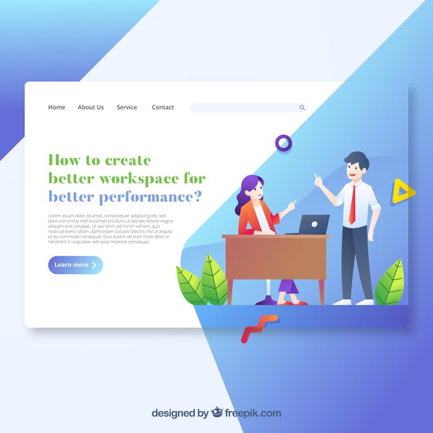 Modern workspace landing page concept