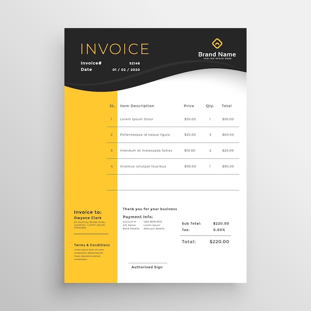 Free Vector modern yellow black vector invoice template design