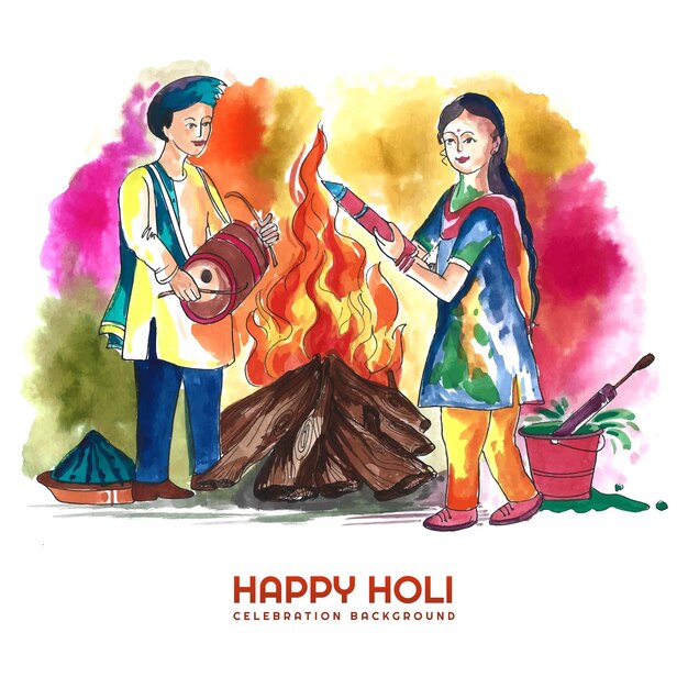 Modern young couple playing festival of colors happy holi background