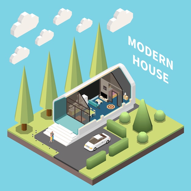 Free Vector modular building isometric concept with modern house cut out vector illustration