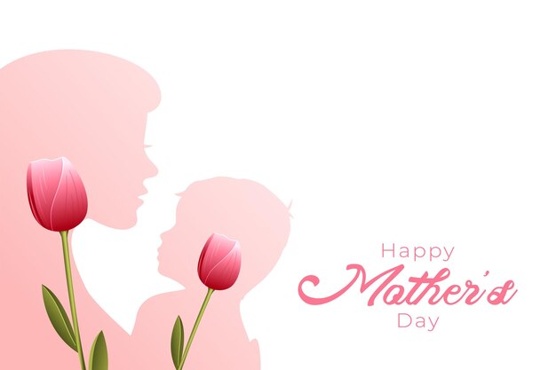 Mom and child mother's day celebration card background with tulip flowers