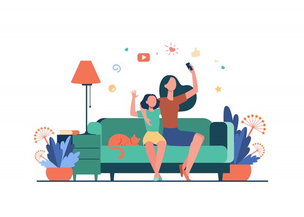 Free Vector mom and daughter leisure concept