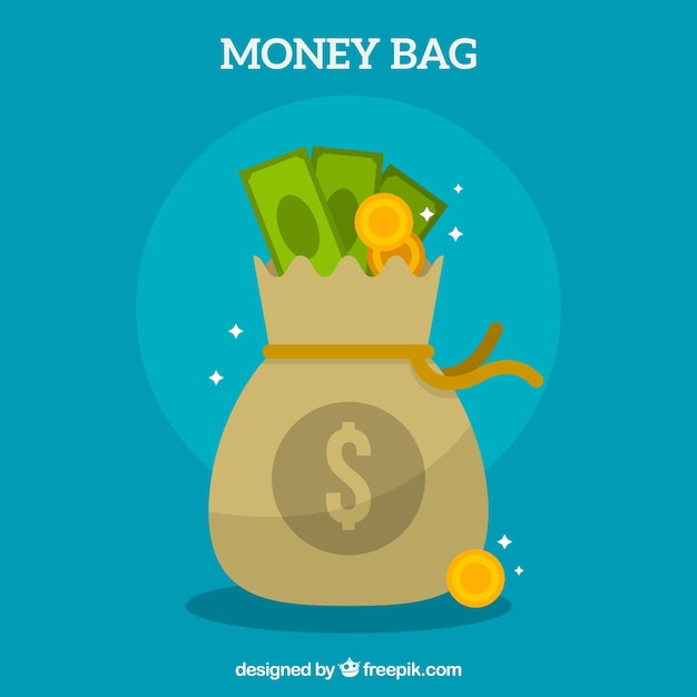 Free Vector money bag background with banknotes and coins