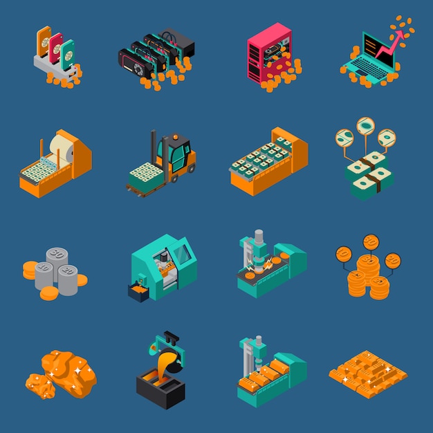 Money Manufacturing Isometric Icons