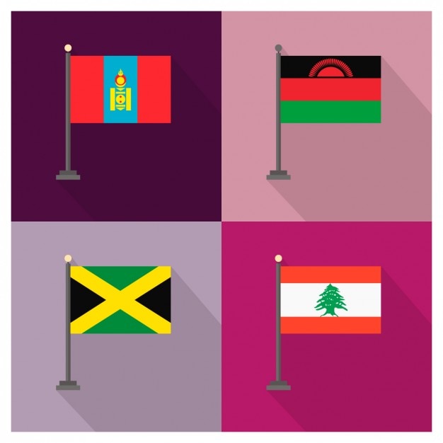 Free Vector mongolia malawi jamaica lebanon flags