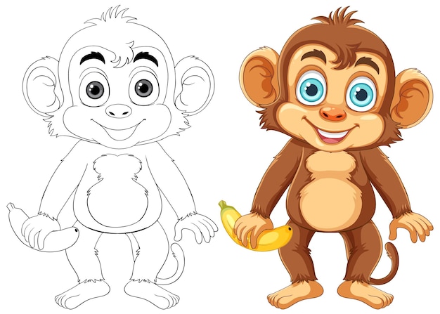 Free Vector monkey cartoon character outline for coloring