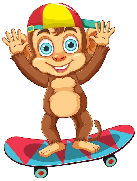 Free Vector monkey cartoon playing skateboard