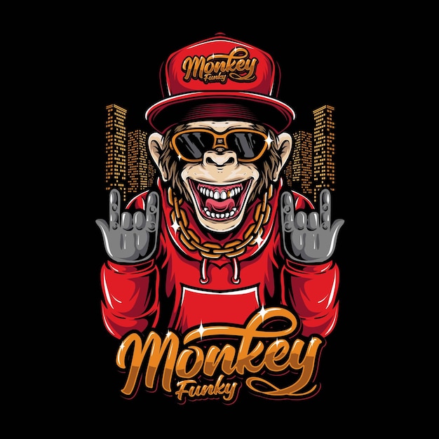 Monkey character with gold chain necklace illustration