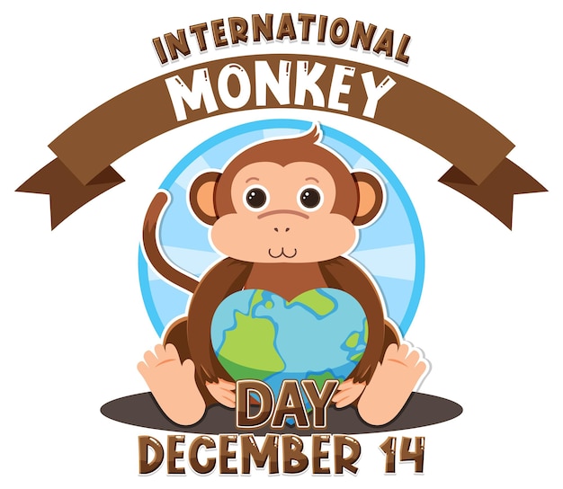 Free Vector monkey day text banner design