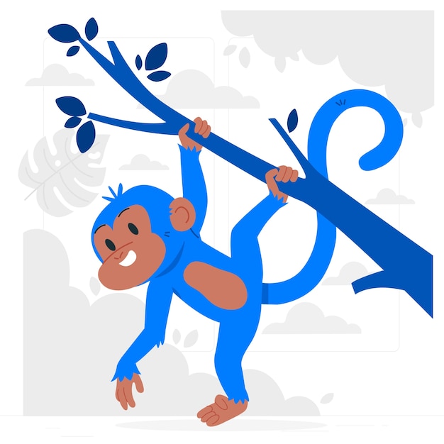 Free Vector monkey hanging from tree concept illustration