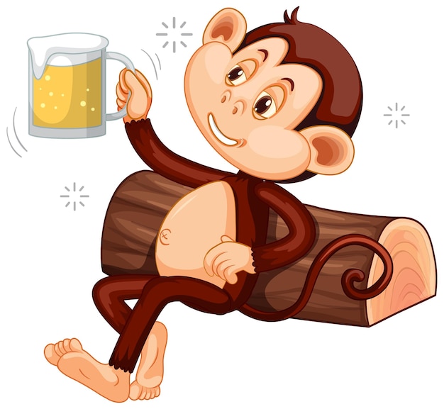 Free vector monkey holding beer cartoon character