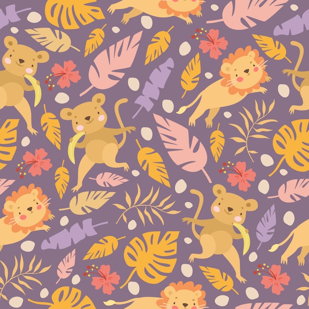 Free Vector monkey and lion pattern