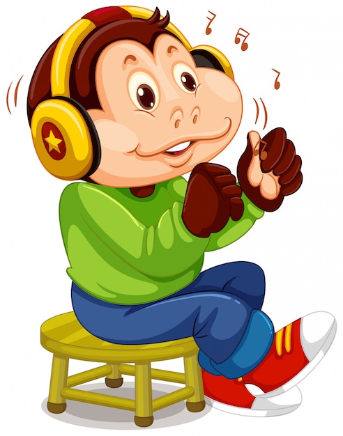 Free Vector monkey listening to music