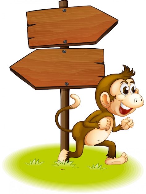 Free Vector a monkey running beside the empty arrowboards