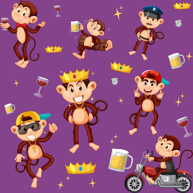 Monkey seamless pattern background