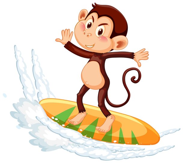 Monkey on surfboard cartoon character