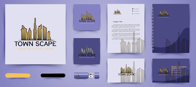 Free Vector mono line city building, town, apartment logo and business branding template designs inspiration isolated on white background