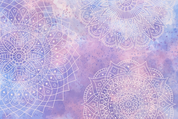 Monochromatic background in watercolor with mandalas