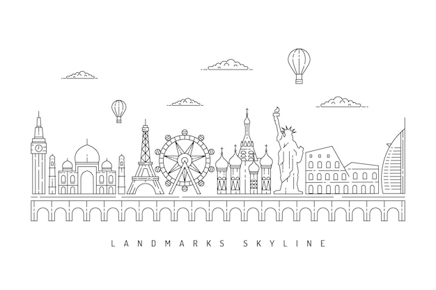 Monochromatic outline landmarks skyline theme