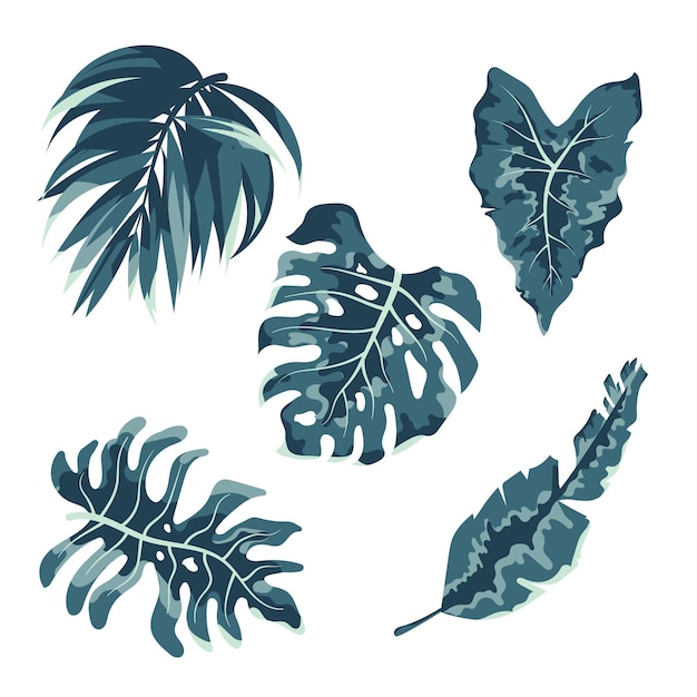 Free Vector monochromatic tropical leaves collection