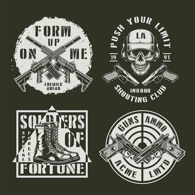 Monochrome army and military emblems