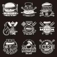 Free vector monochrome barbecue emblems set