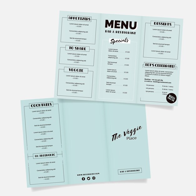 Monochrome blue healthy food restaurant menu