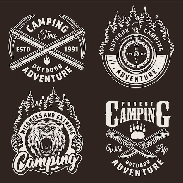 Free Vector monochrome camping badges