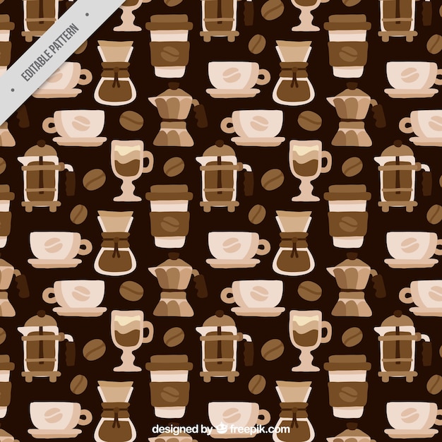 Monochrome coffee pattern in flat design