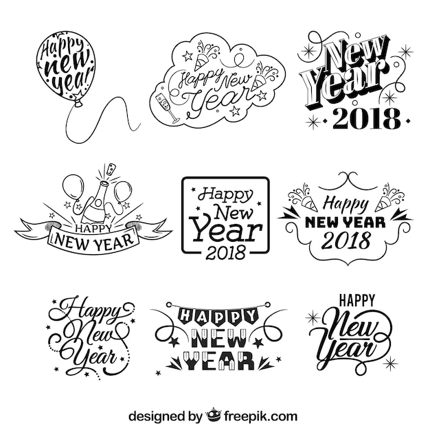 Monochrome collection of new year badges