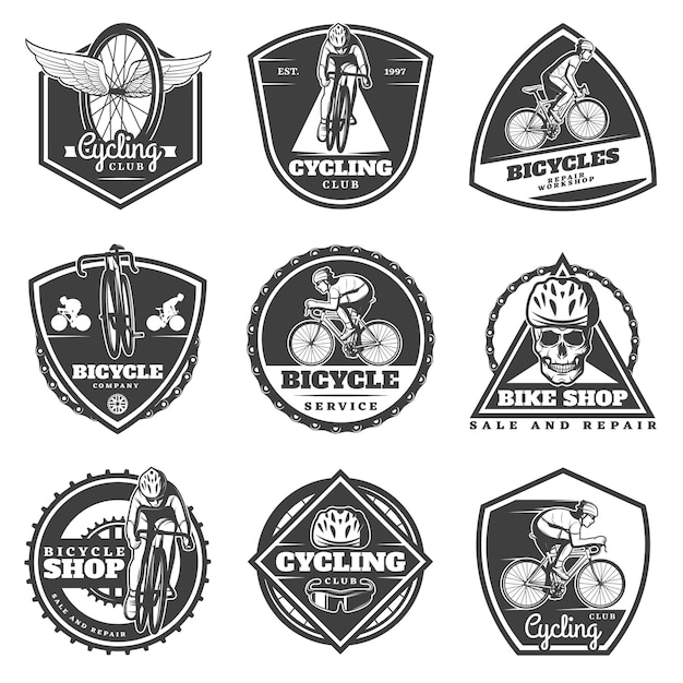 Free Vector monochrome cycling labels set