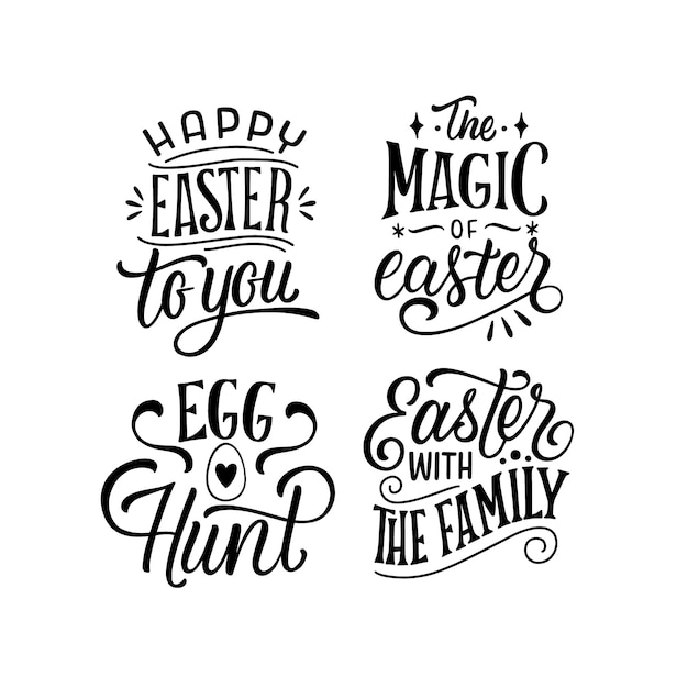 Free Vector monochrome easter lettering stickers collection