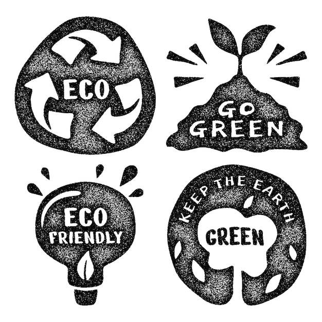 Free Vector monochrome ecology stickers collection