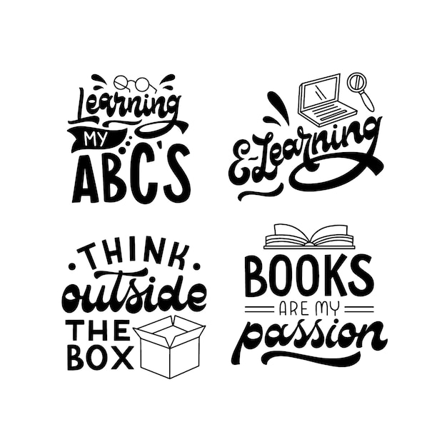 Free Vector monochrome education stickers collection