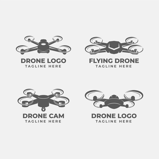 Monochrome flat design drone logo collection