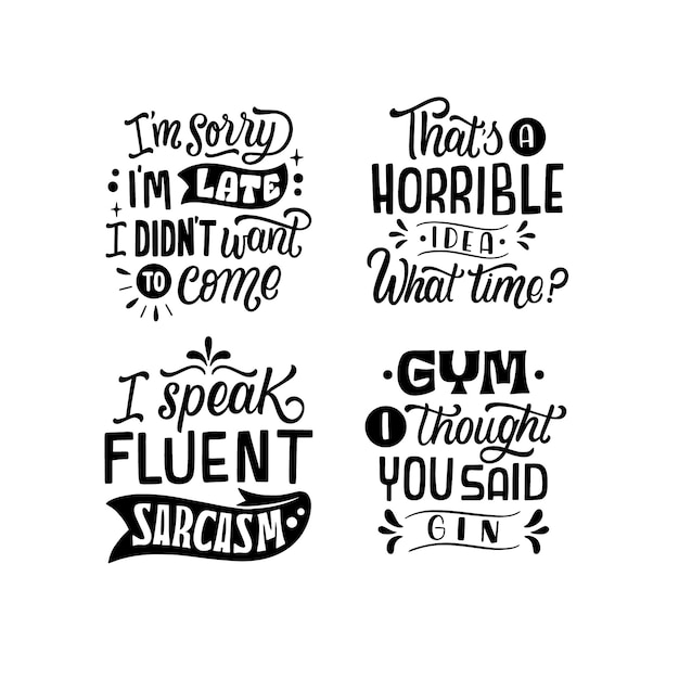 Free vector monochrome funny lettering stickers collection