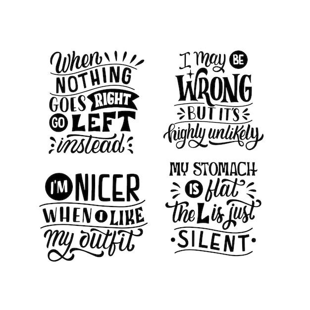 Free vector monochrome funny lettering stickers collection